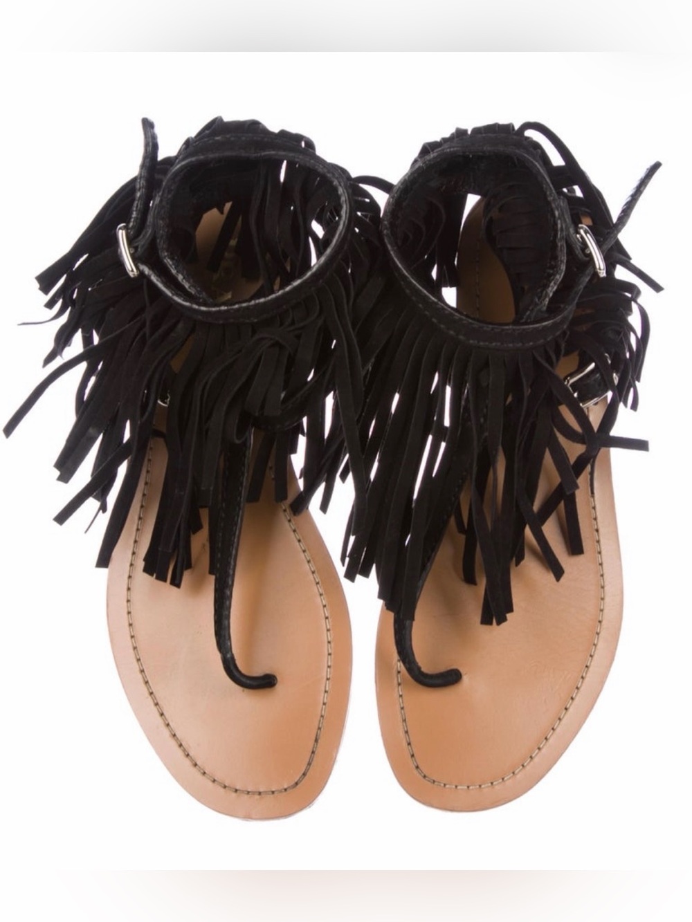 Authentic Prada Black Fringe Toe-Ring Ankle-Strap Sandals